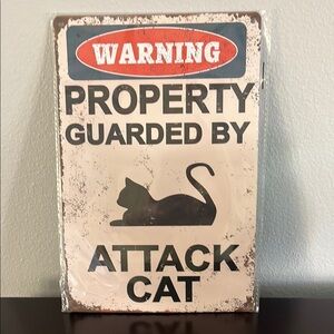 Warning Property Guarded By Attack Cat Aluminum Sign-NWT